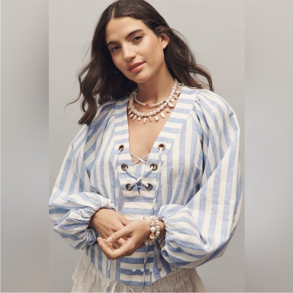 NWT! By Anthropologie Linen Dolman Lace-Up Blouse - Size XL 🎨